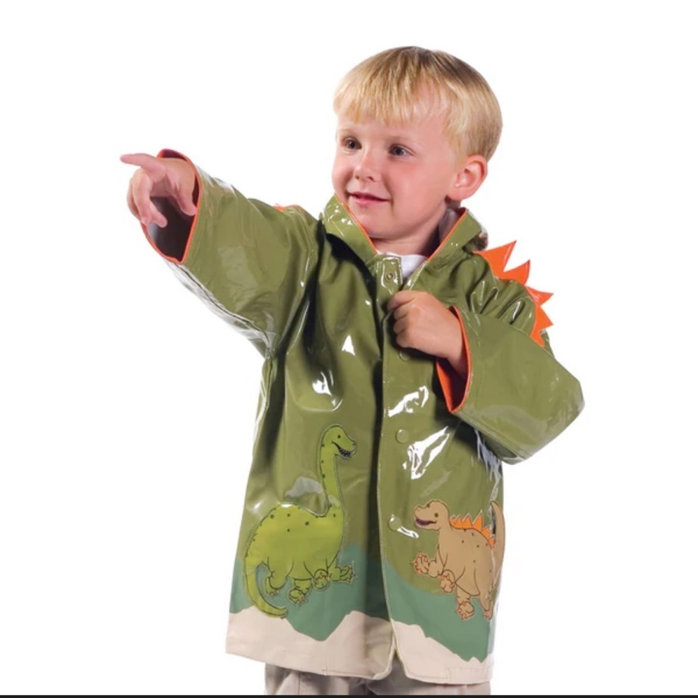 Kidorable Green Dinosaur Raincoat with Orange Spikes
